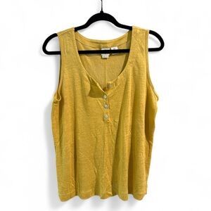 Joie Linen Blend Henley‎ Tank Top Mustard Yellow Sleeveless Knit Top